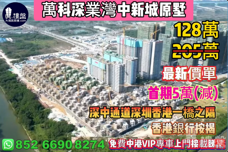 萬科深業灣中新城原墅,深中通道深圳香港一橋之隔,首期5萬(減),香港銀行按揭,最新價單,免費中港VIP專車上門接載睇樓